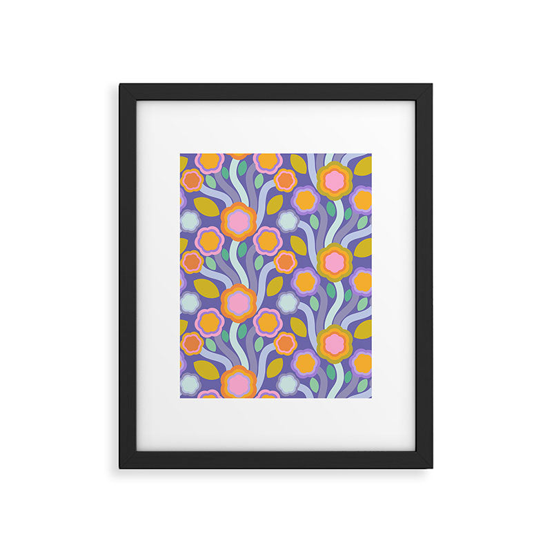 Big pop retro flowers blue Framed Art Print Gallery Image 4