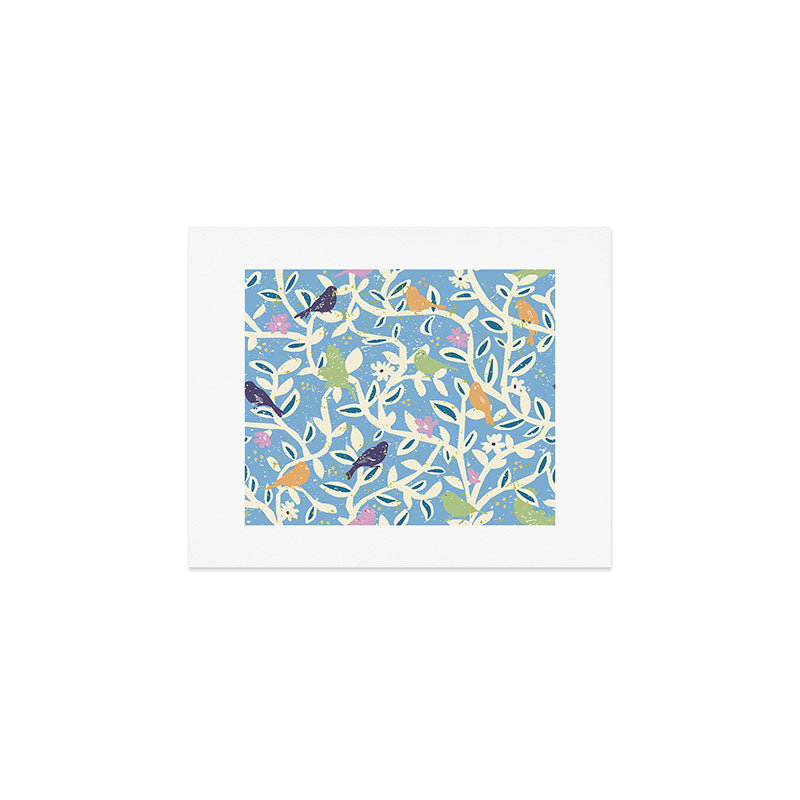Birds in branches chalky blue Art Print Gallery Image 1