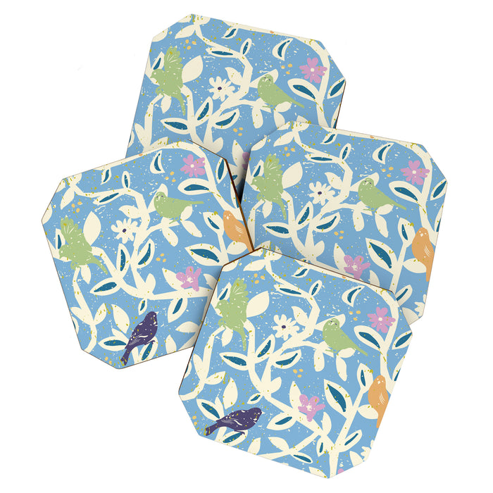 Birds in branches chalky blue Coaster Gallery Image 1