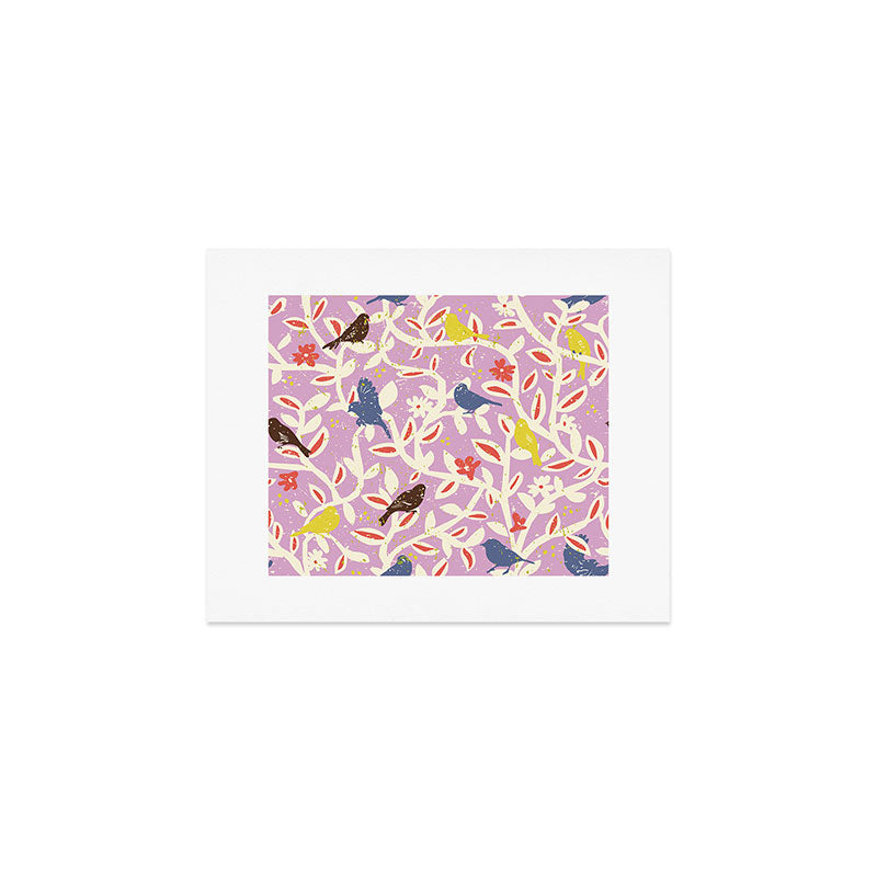 Birds in branches chalky pink Art Print Gallery Image 1