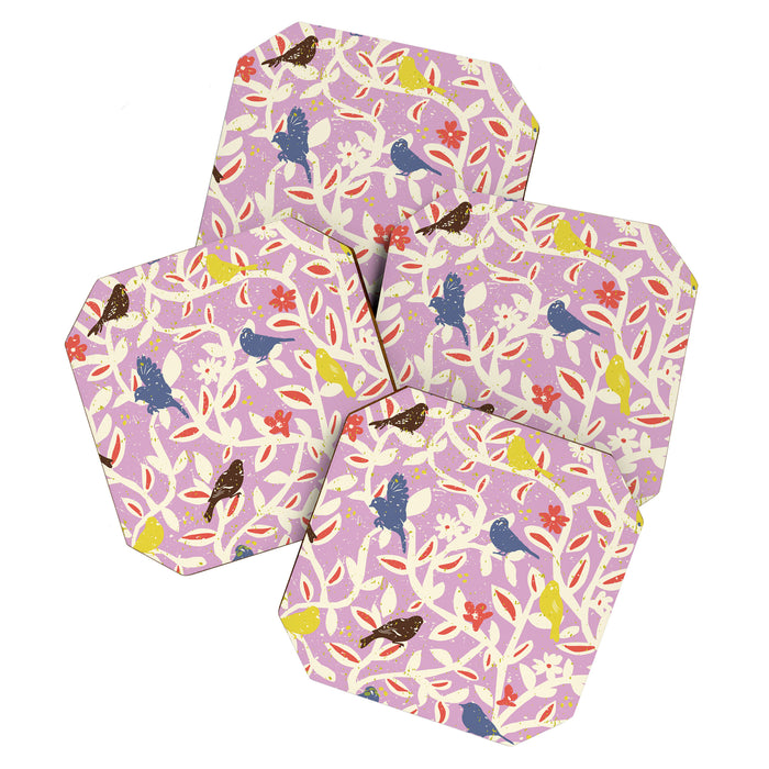 Birds in branches chalky pink Coaster Gallery Image 1