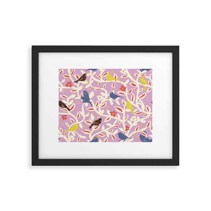 Birds in branches chalky pink Framed Art Print Gallery Image 5