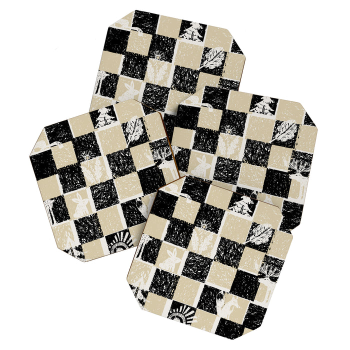 Black Forest check black and white Coaster Gallery Image 1