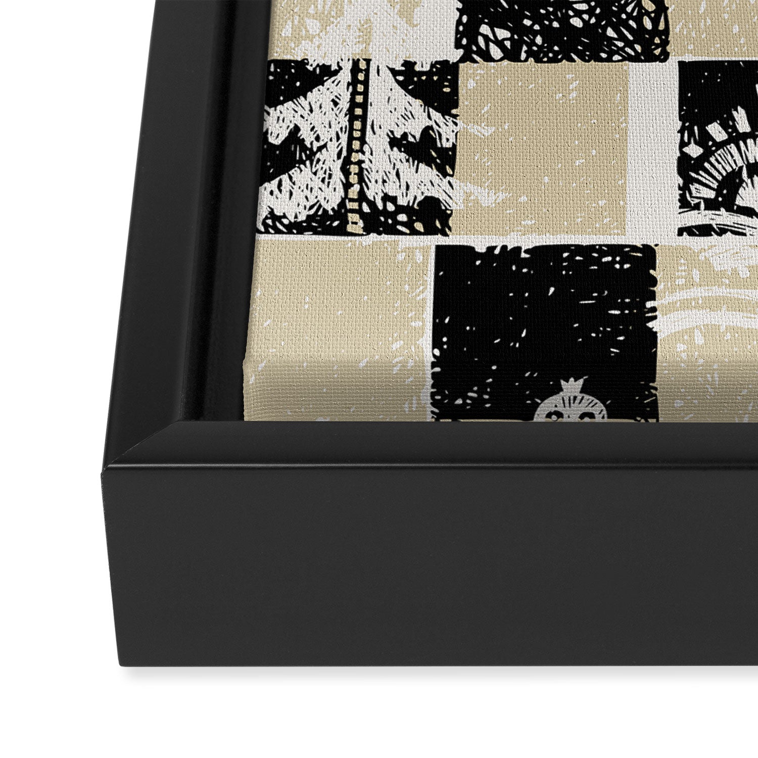 Black Forest check black and white Framed Canvas Print Gallery Image 3
