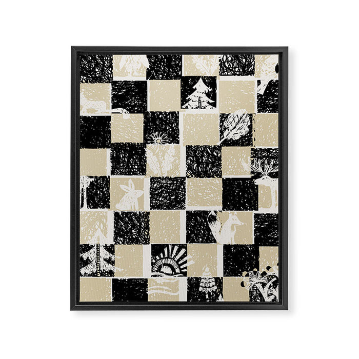 Black Forest check black and white Framed Canvas Print Gallery Image 1
