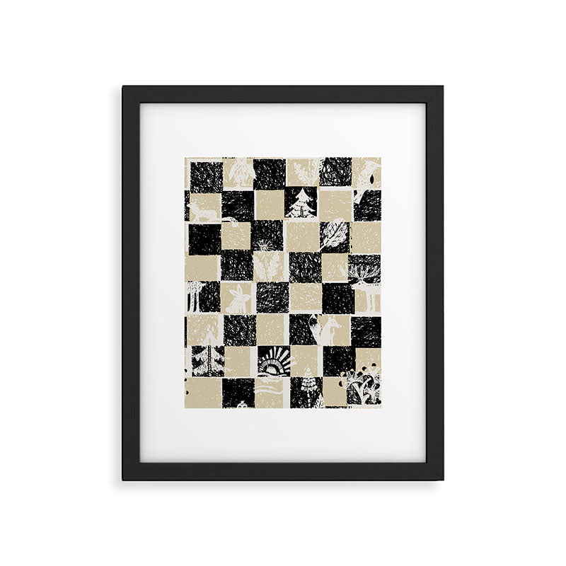 Black Forest check black and white Framed Art Print Gallery Image 5