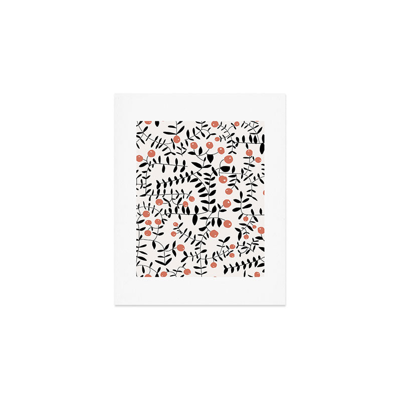 Block print berries black and white Art Print Gallery Image 1