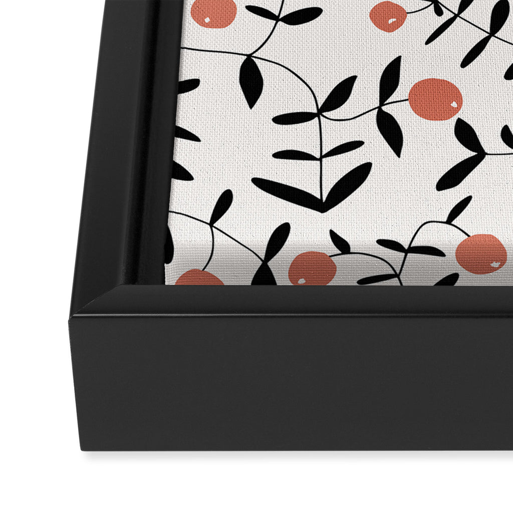 Block print berries black and white Framed Canvas Print Gallery Image 3