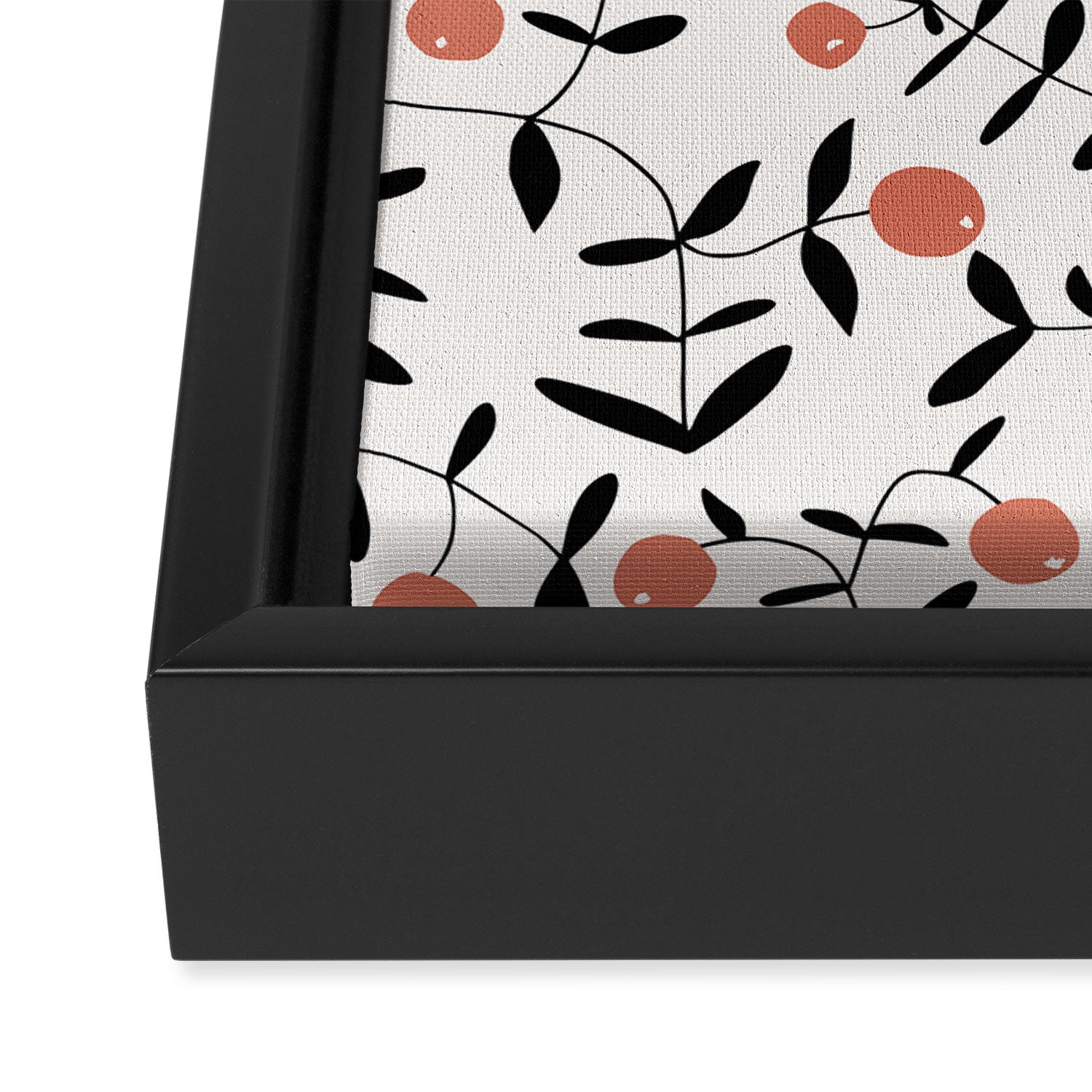 Block print berries black and white Framed Canvas Print Gallery Image 3