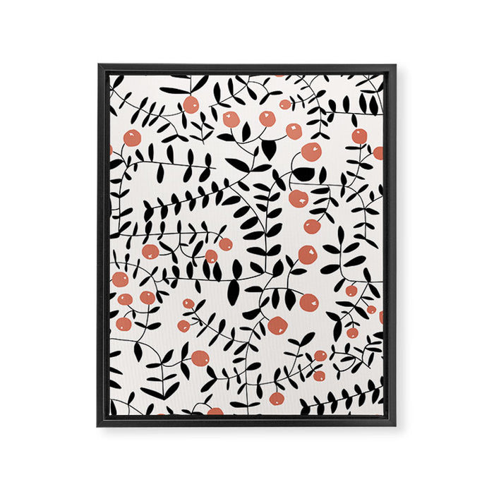 Block print berries black and white Framed Canvas Print Gallery Image 1
