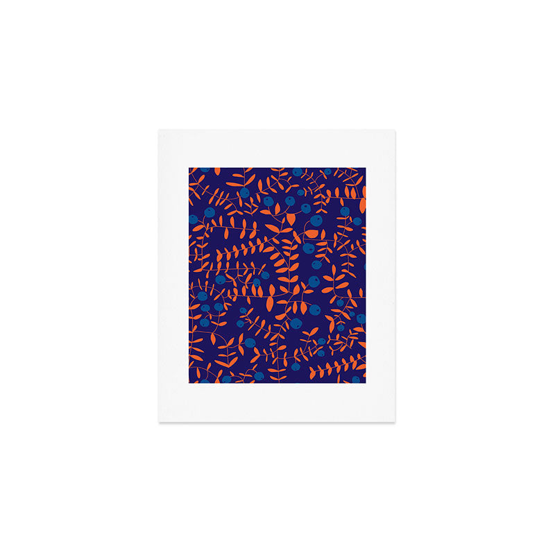 Block print berries blue Art Print Gallery Image 1