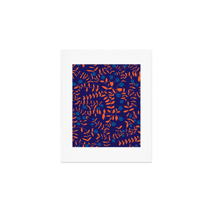 Block print berries blue Art Print Gallery Image 1