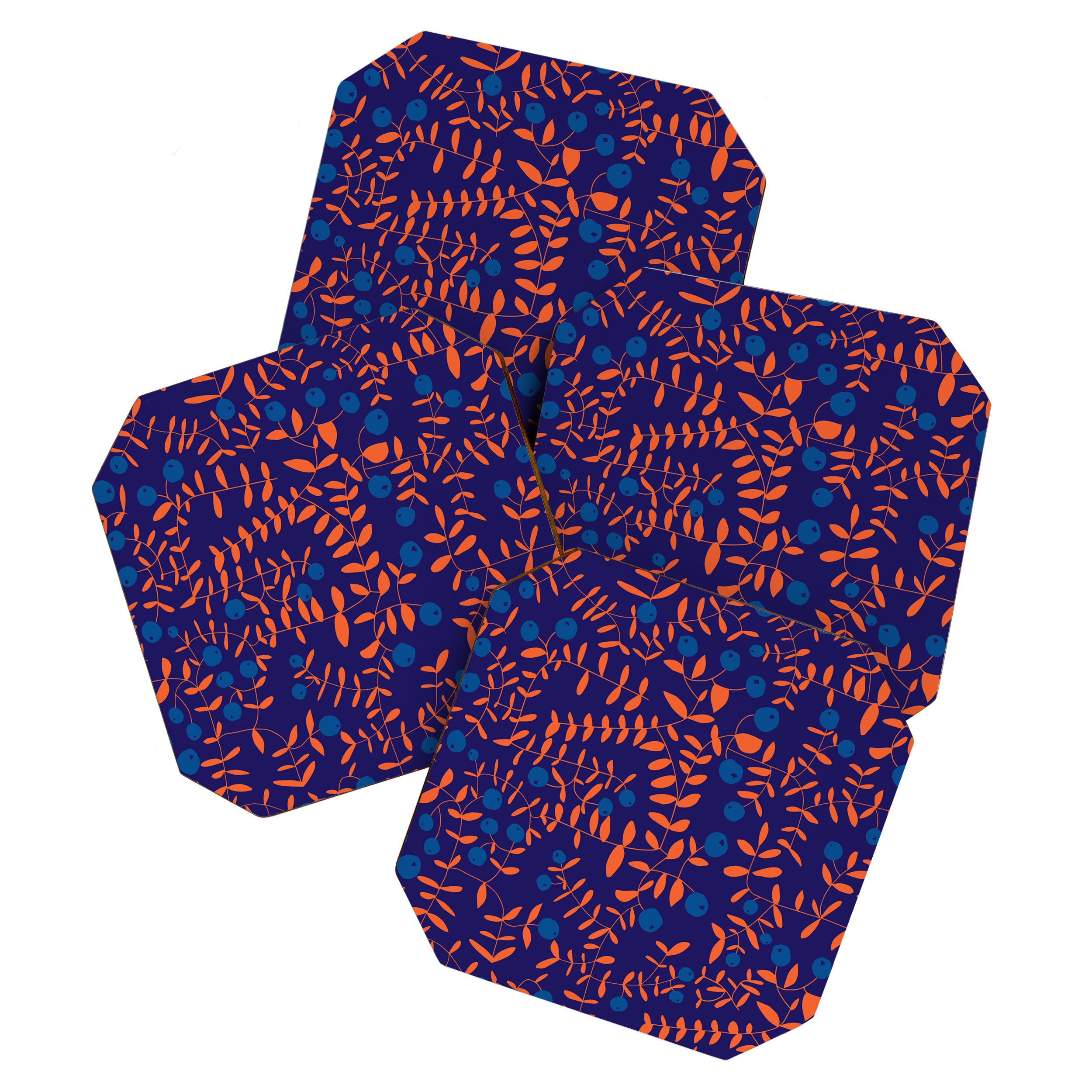 Block print berries blue Coaster Gallery Image 1