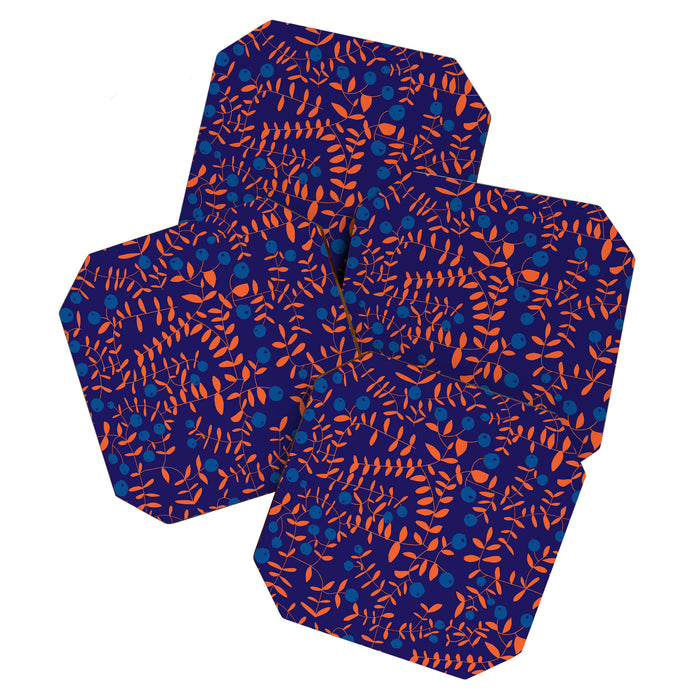 Block print berries blue Coaster Gallery Image 1