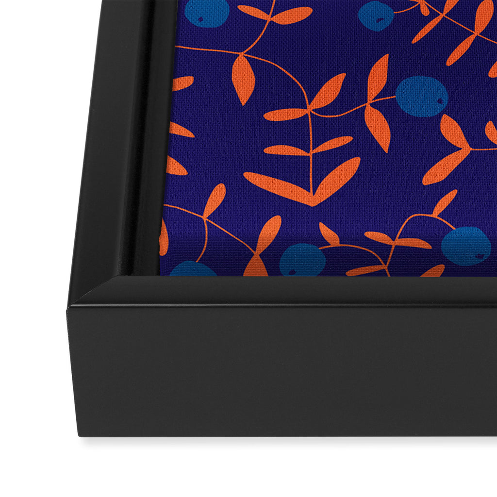 Block print berries blue Framed Canvas Print Gallery Image 3