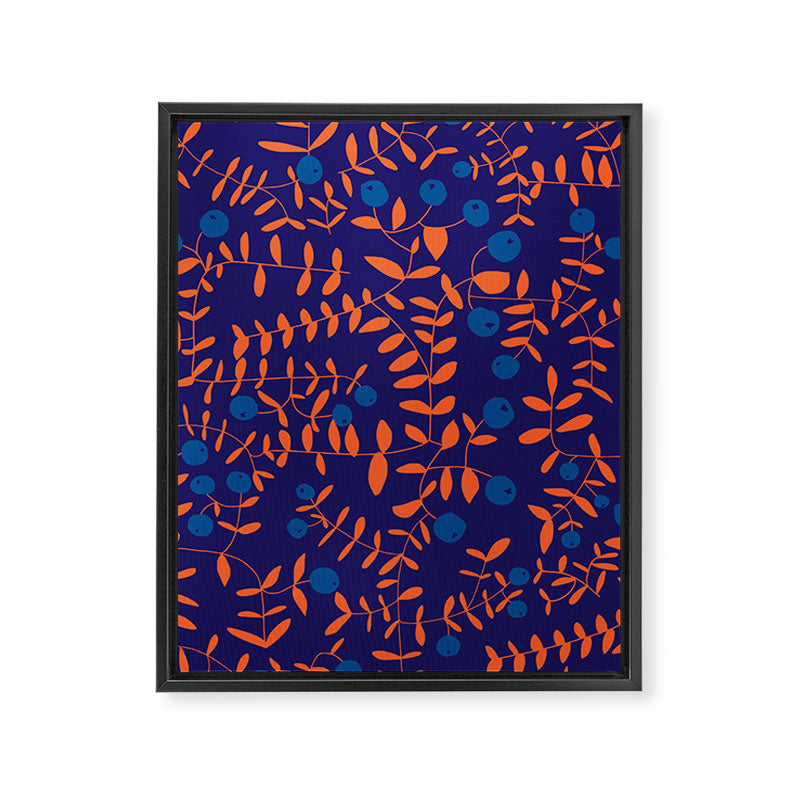 Block print berries blue Framed Canvas Print Gallery Image 8