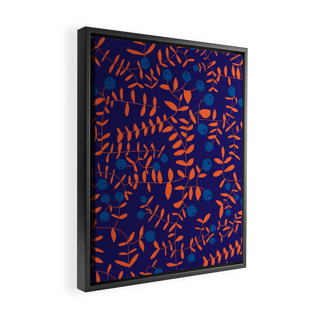 Block print berries blue Framed Canvas Print Gallery Image 2