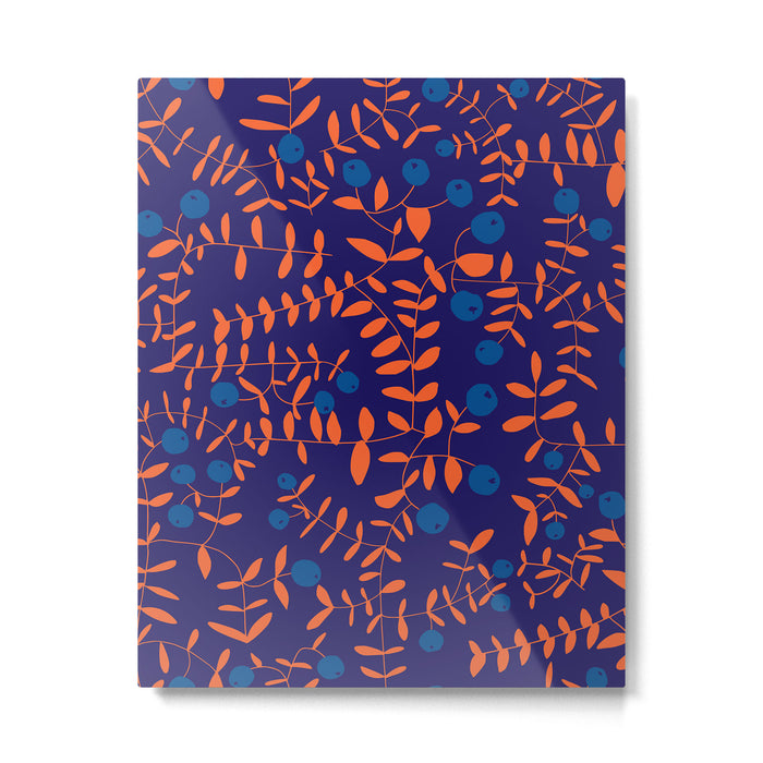 Block print berries blue Metal Print Gallery Image 1