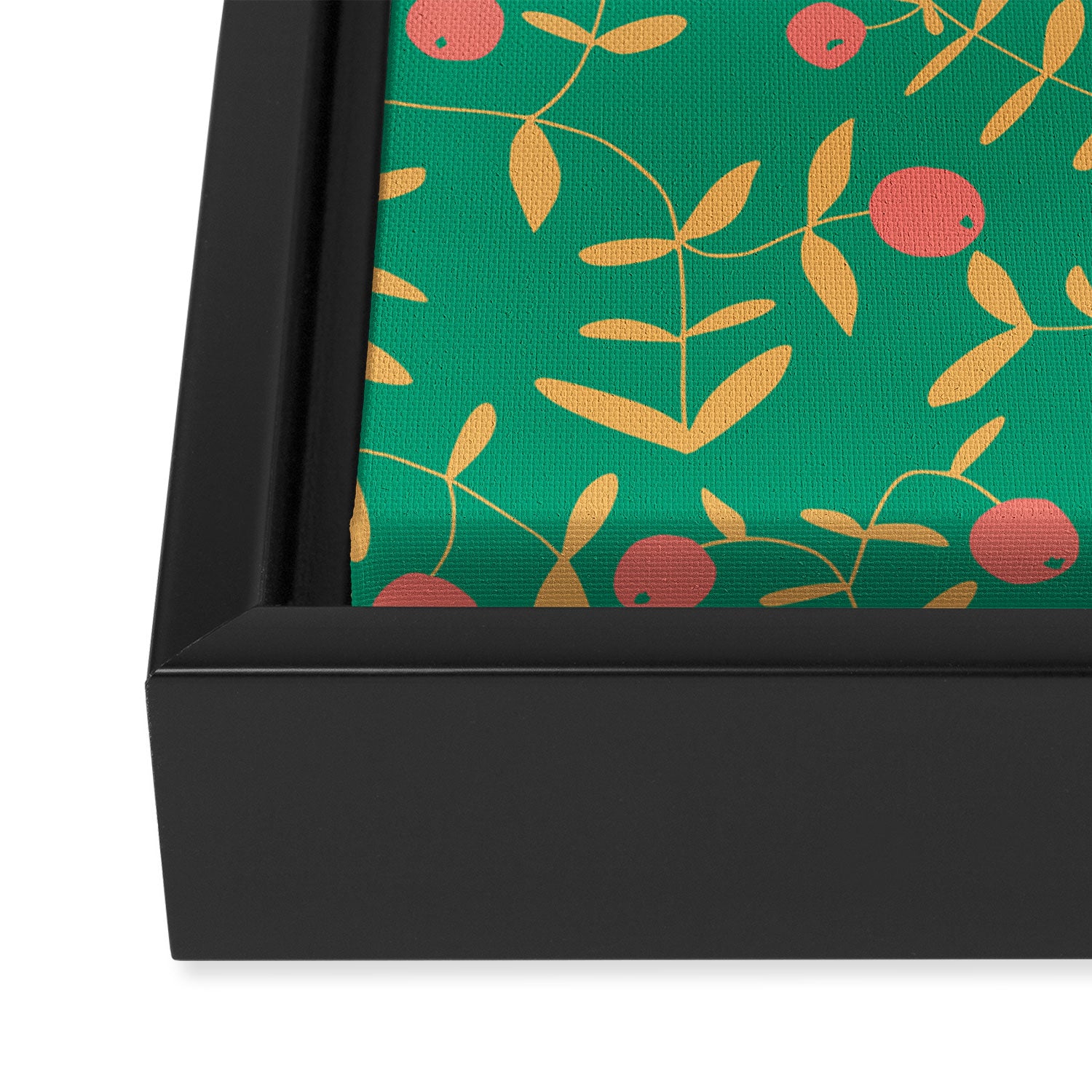 Block print berries bright green Framed Canvas Print Gallery Image 3