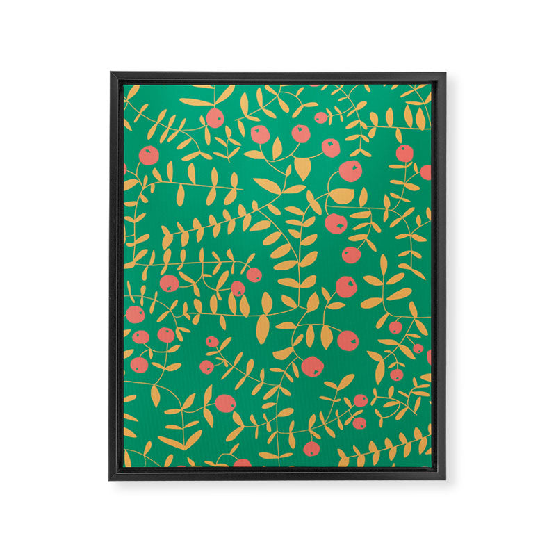 Block print berries bright green Framed Canvas Print Gallery Image 8