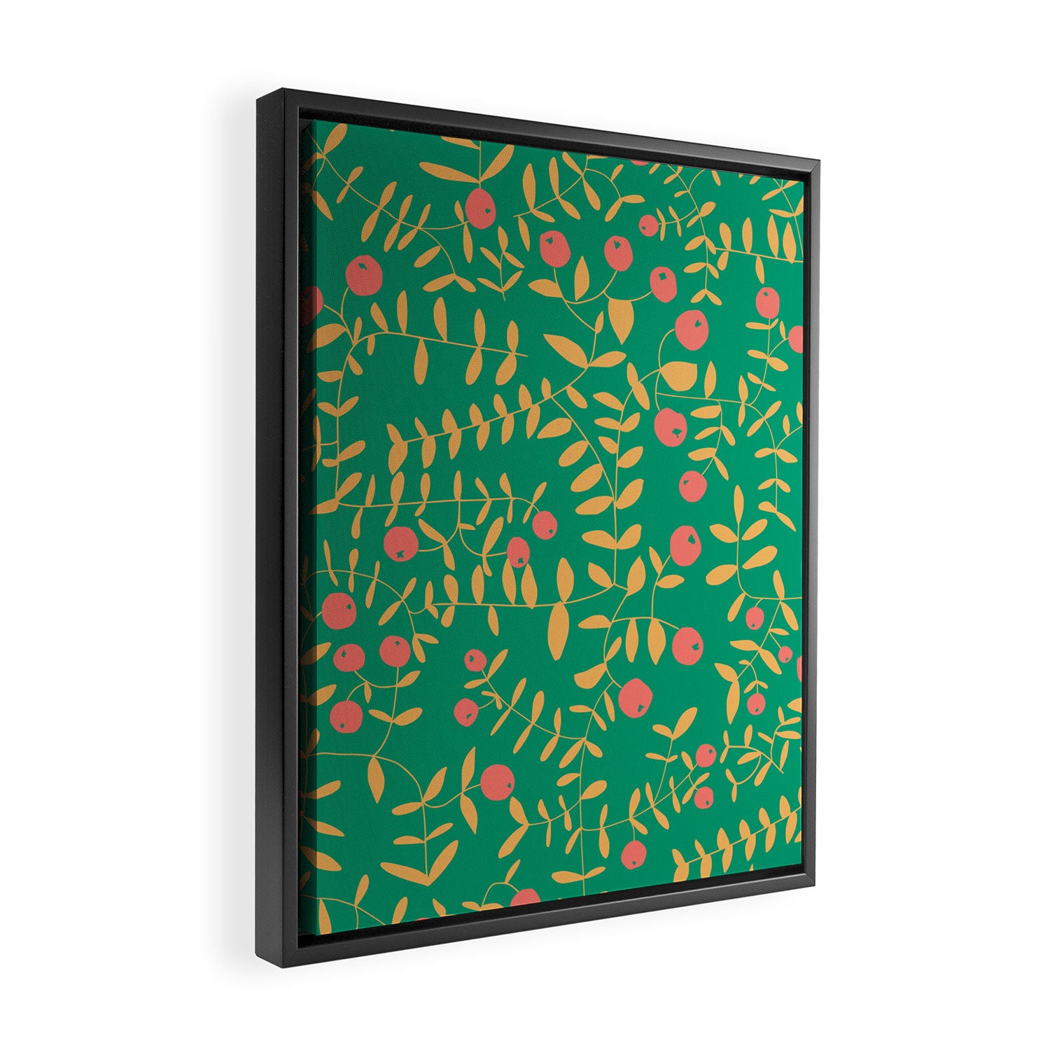 Block print berries bright green Framed Canvas Print Gallery Image 2