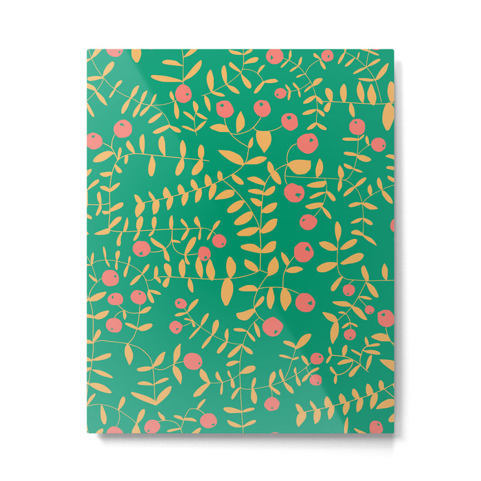 Block print berries bright green Metal Print Gallery Image 1
