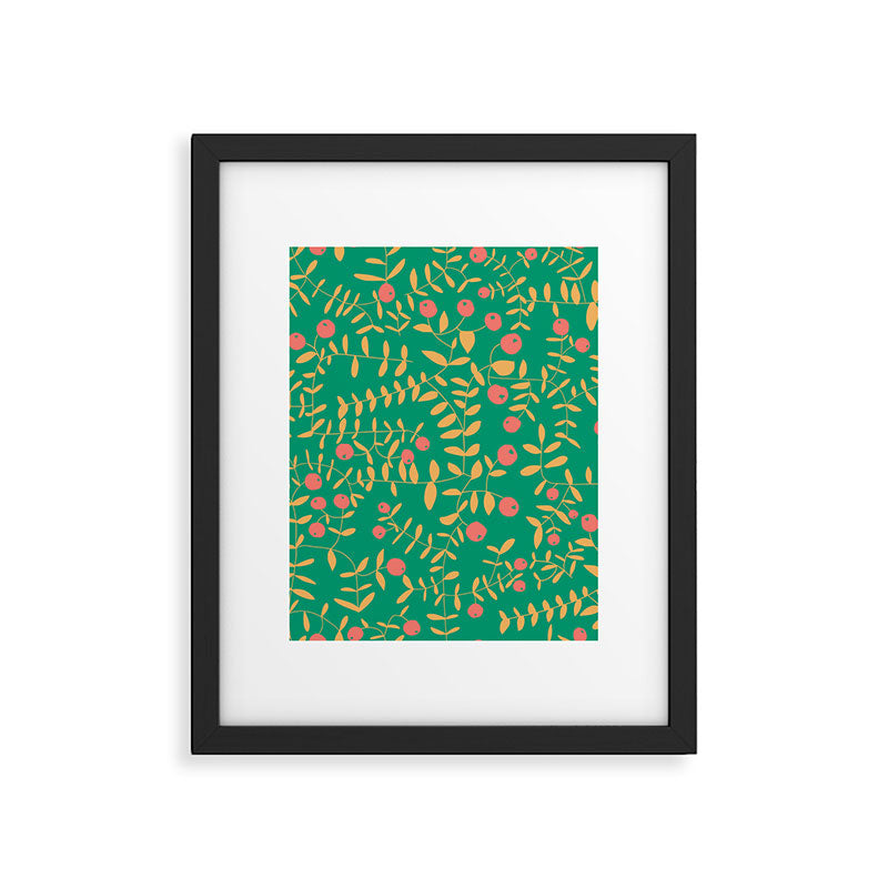 Block print berries bright green Framed Art Print Gallery Image 6
