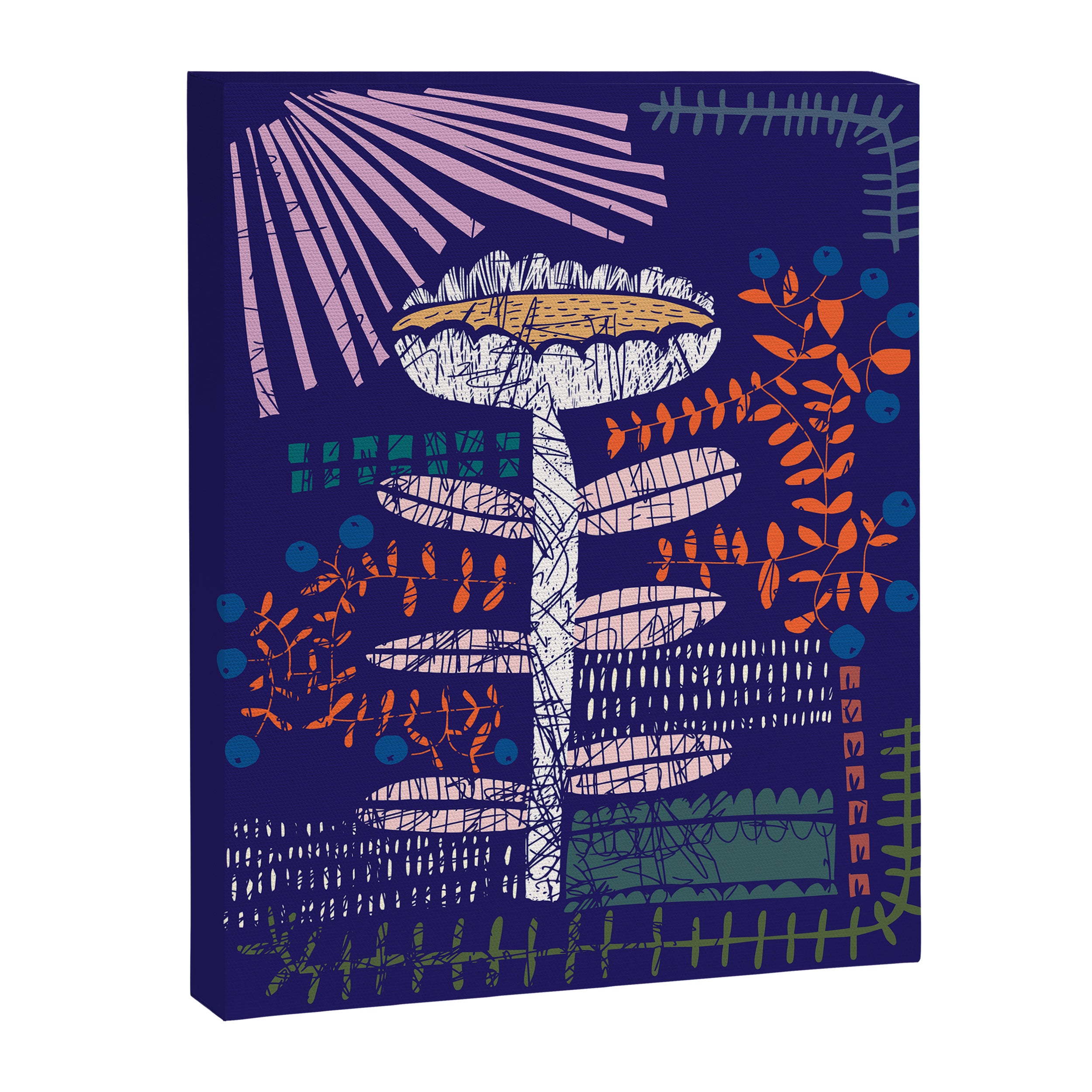 Block print bold flower blue Canvas Print Gallery Image 6