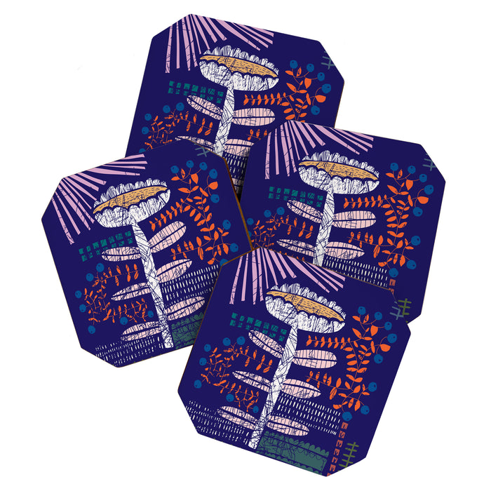 Block print bold flower blue Coaster Gallery Image 1