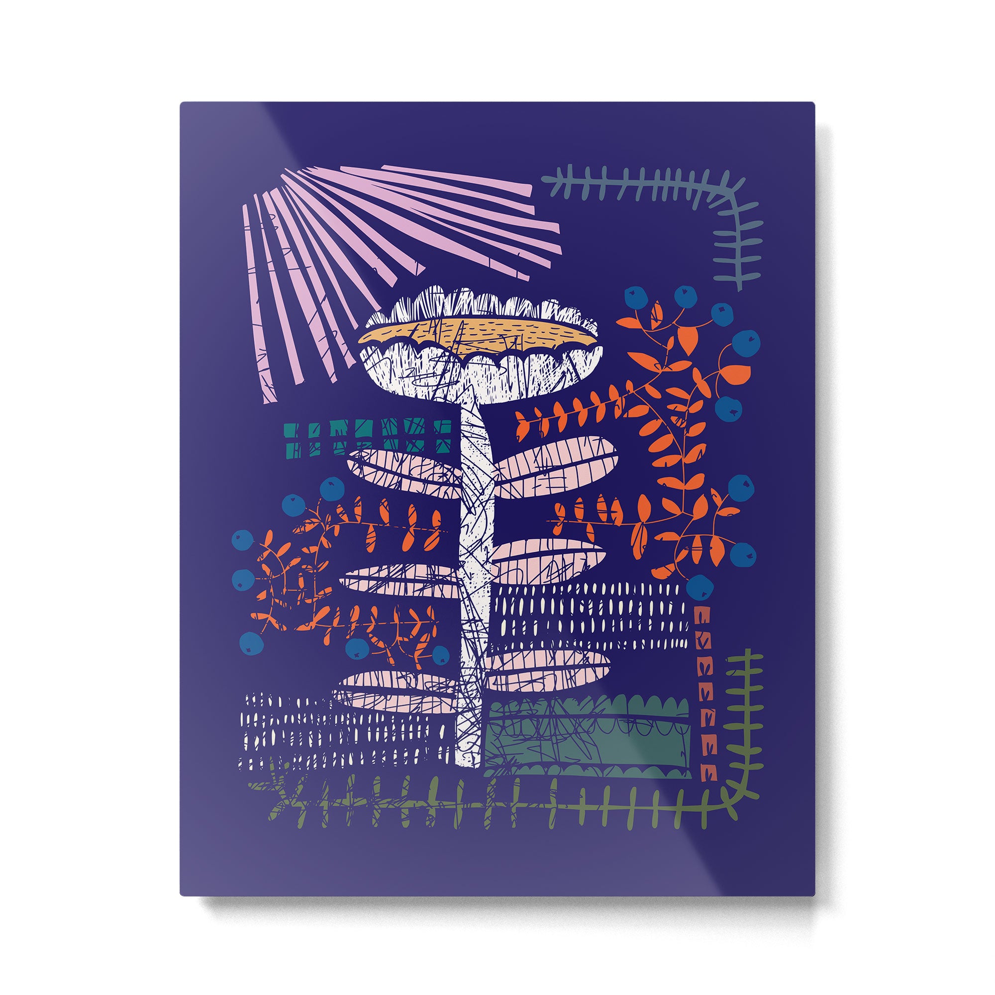Block print bold flower blue Metal Print Gallery Image 4