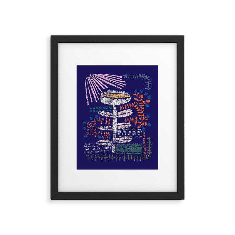 Block print bold flower blue Framed Art Print Gallery Image 5