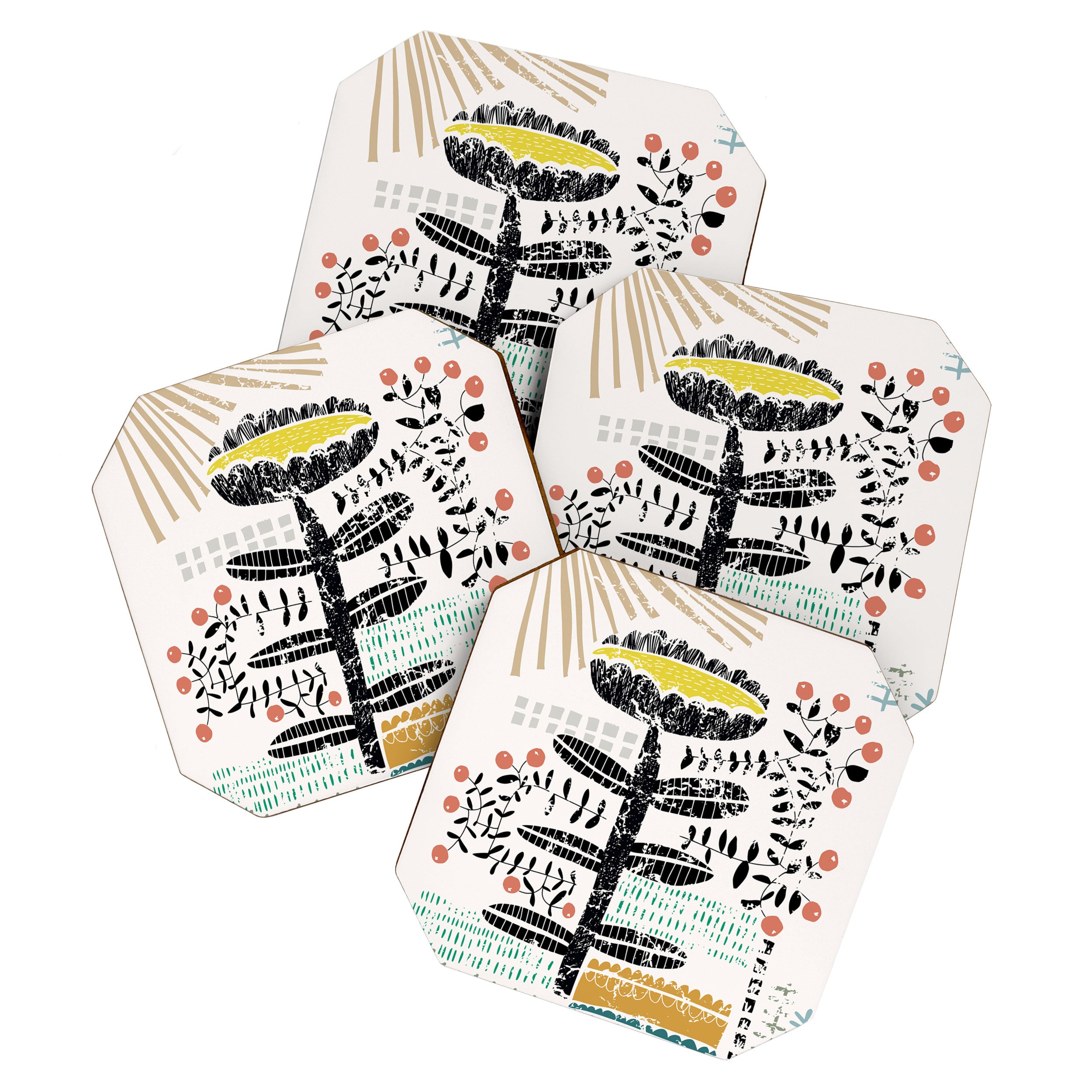 Block print bold flower Coaster Gallery Image 1