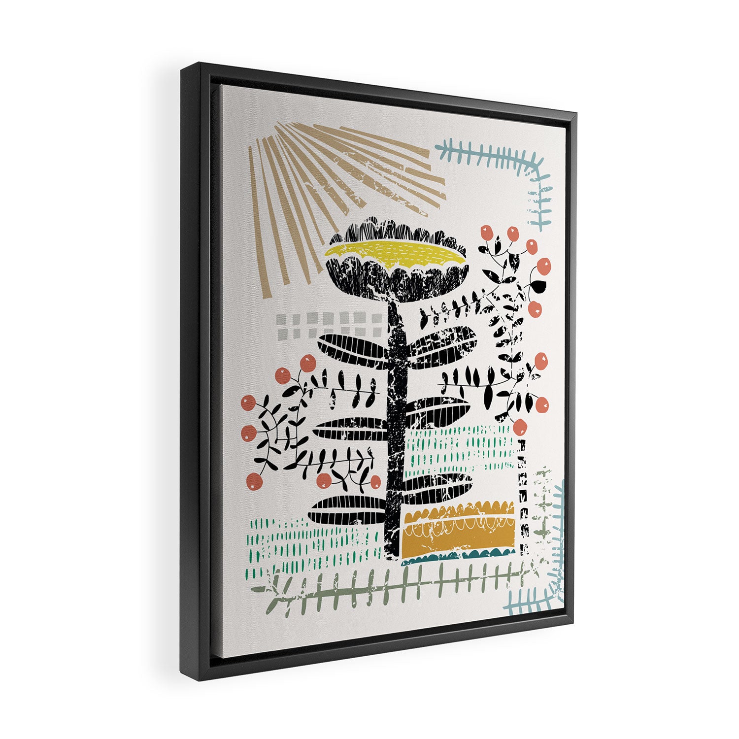 Block print bold flower Framed Canvas Print Gallery Image 2