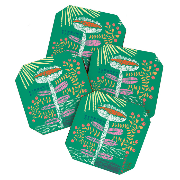 Block print bold flower green Coaster Gallery Image 1
