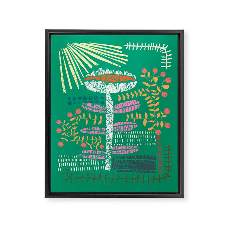Block print bold flower green Framed Canvas Print Gallery Image 6