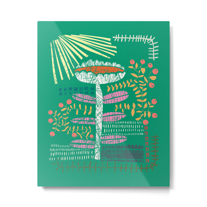 Block print bold flower green Metal Print Gallery Image 1