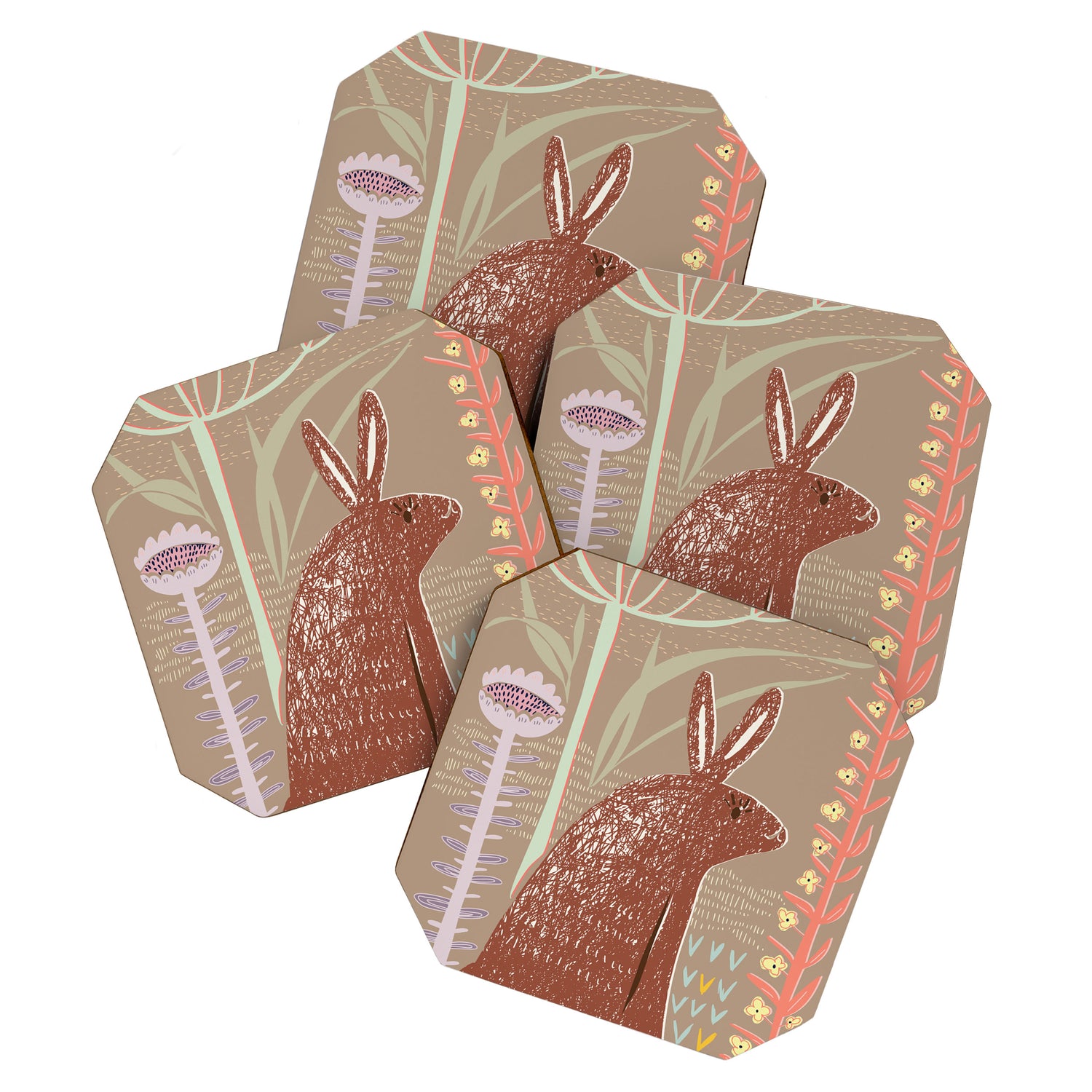 Block print brown bunny Coaster Gallery Image 1
