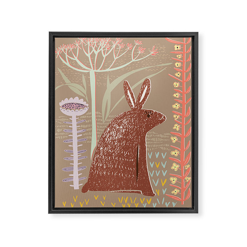 Block print brown bunny Framed Canvas Print Gallery Image 8