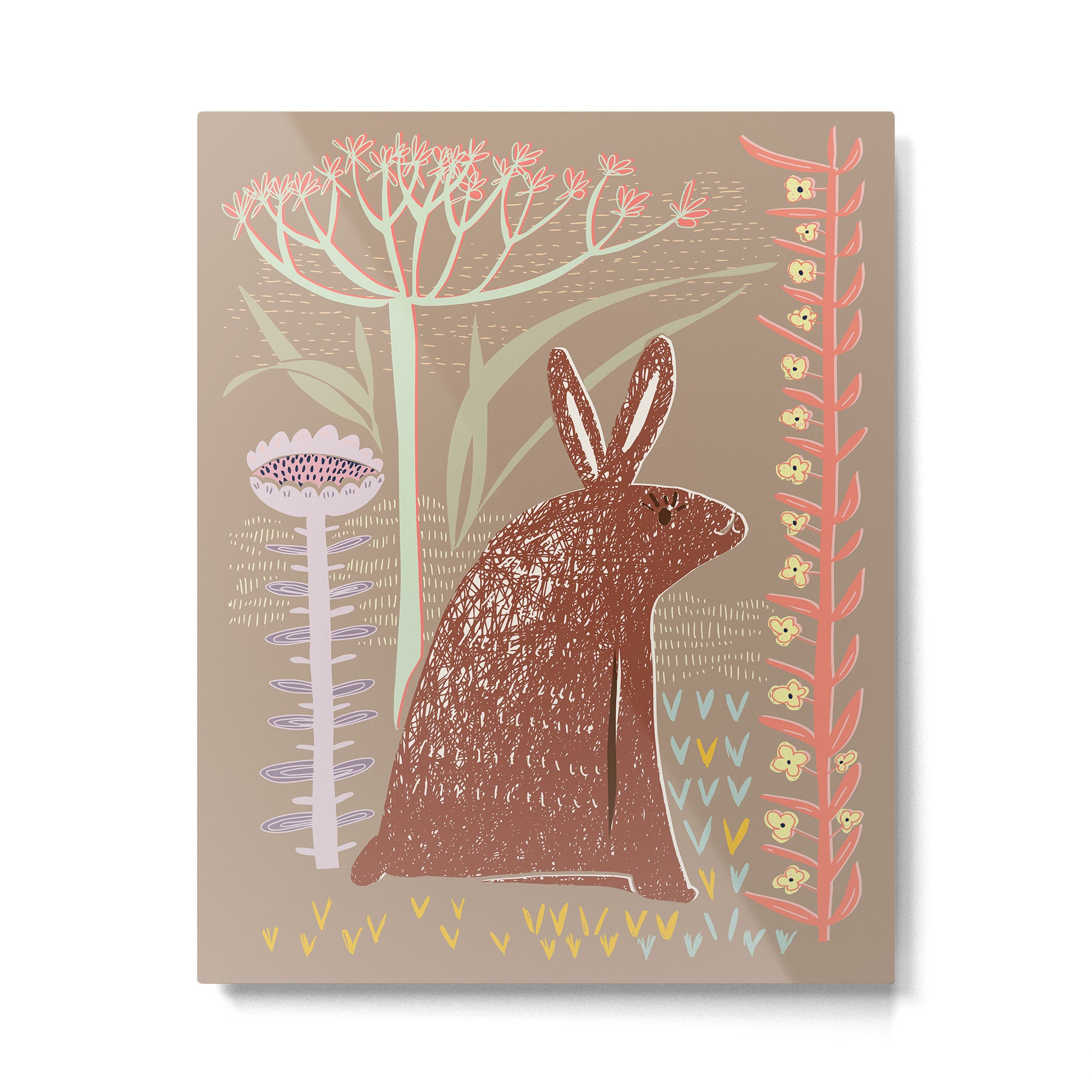 Block print brown bunny Metal Print Gallery Image 6
