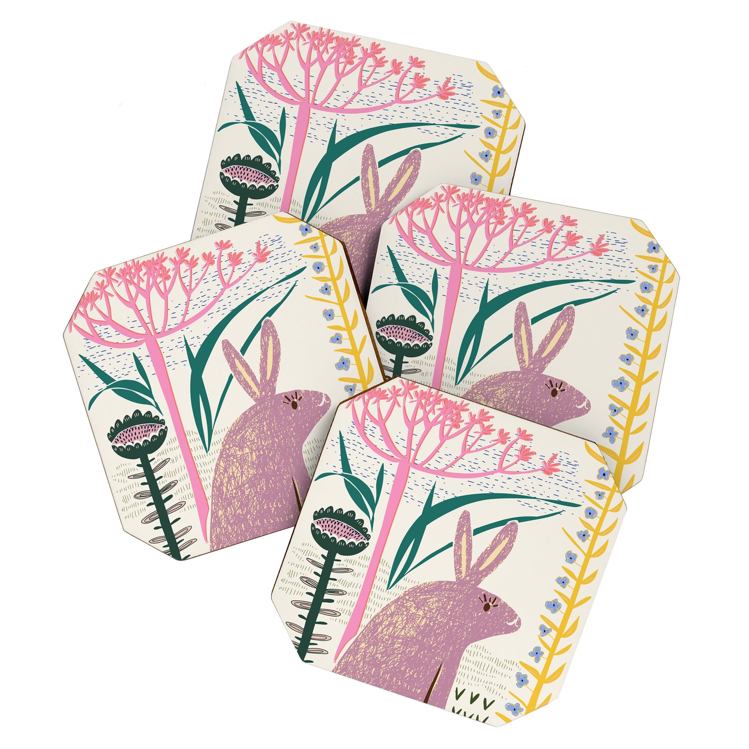 Block print bunny Coaster Gallery Image 1