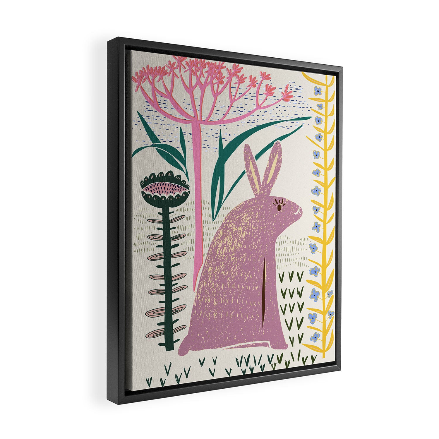Block print bunny Framed Canvas Print Gallery Image 2