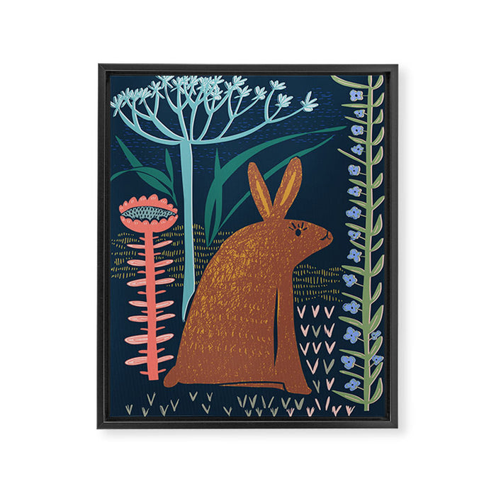 Block print bunny Framed Canvas Print Gallery Image 1