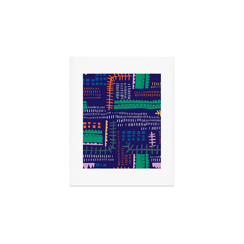 Block print geometrics blue Art Print Gallery Image 1