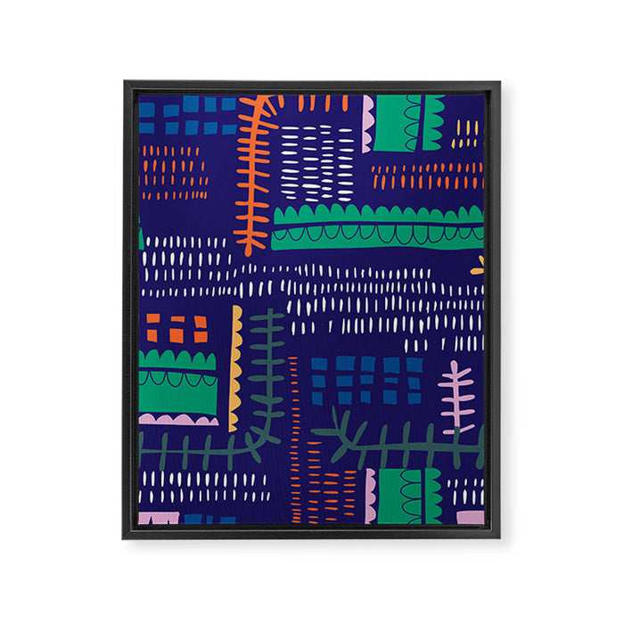 Block print geometrics blue Framed Canvas Print Gallery Image 1