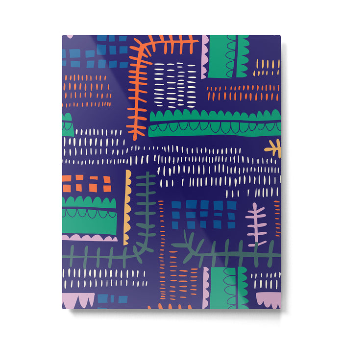 Block print geometrics blue Metal Print Gallery Image 1