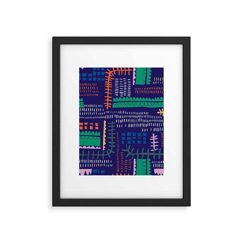 Block print geometrics blue Framed Art Print Gallery Image 6