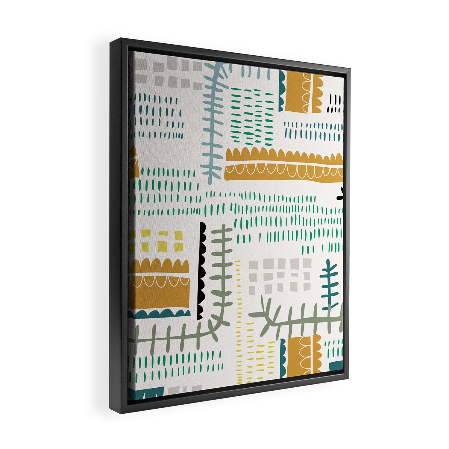 Block print geometrics Framed Canvas Print Gallery Image 2