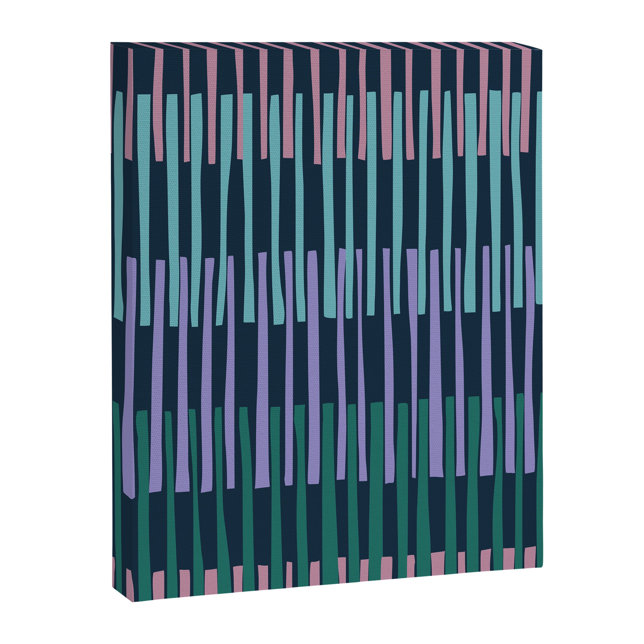 Block print geometrics stripes dark blue Canvas Print Gallery Image 6