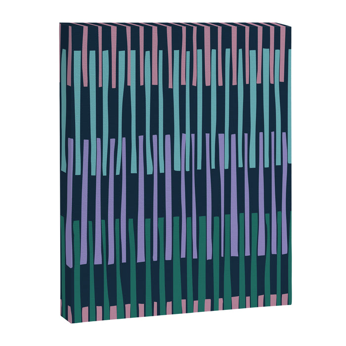 Block print geometrics stripes dark blue Canvas Print Gallery Image 1