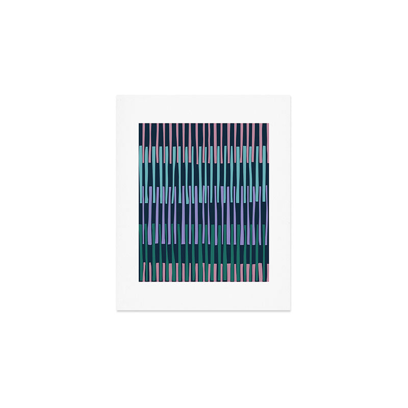 Block print geometrics stripes dark blue Art Print Gallery Image 1